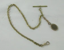 Vintage Yellow Gold Filled Tbar Watch Chain Necklace 13 Inch Long Locket Fob