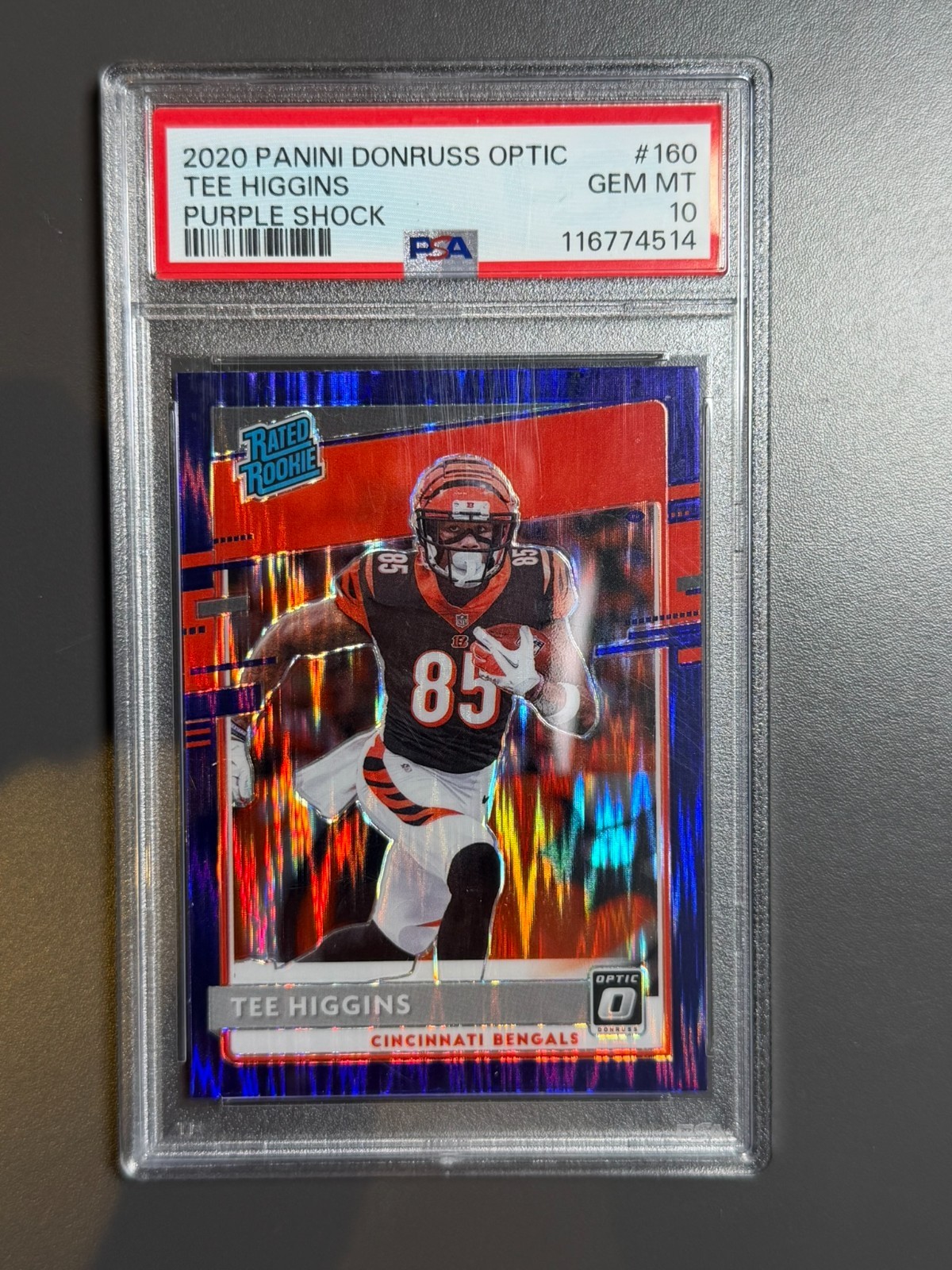 2020 Panini Donruss Optic - Rated Rookies Tee Higgins #160 Purple Shock Prizm...