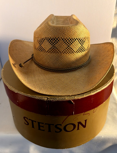 Vintage Stetson Casper Straw Cowboy Hat W/ Box 7 1/8