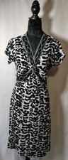 Small Black and White V Neck Shorts Sleeve, Versatile Polyester Dress