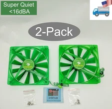 2pack: NEW Evercool Quiet 16dBA Ever Green 140mm 3pin PC Case Cooling Fan EGF-14