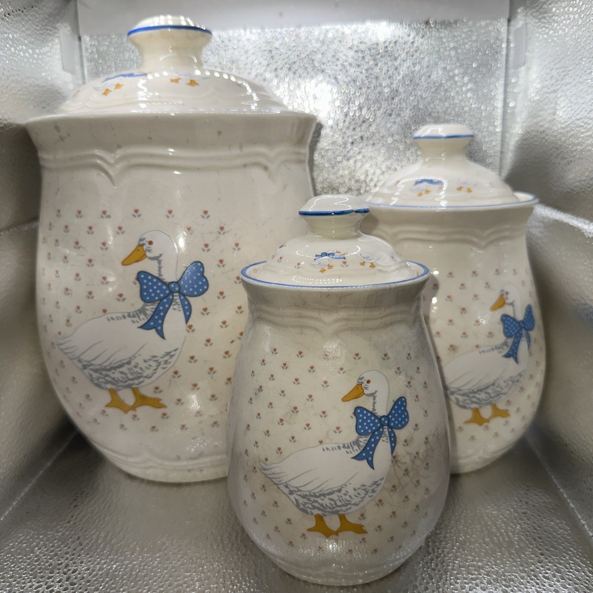 Tienshan Stoneware Aunt Rhody 3 Pc Canister Set Country Geese