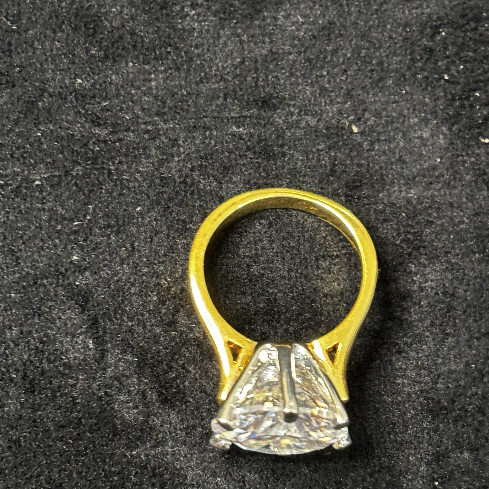 Large Round Simulated Diamond Solitaire Ring Gold… - image 3