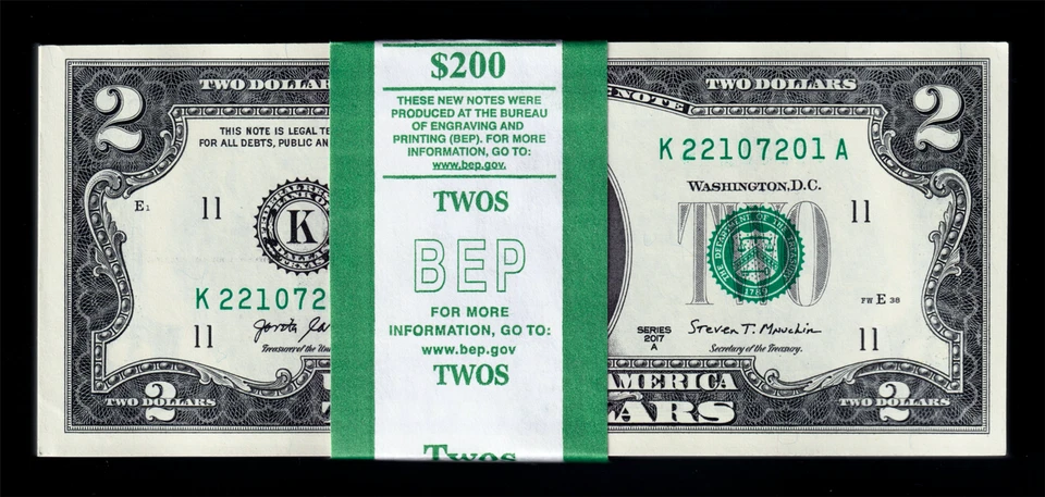 USPC FR#1941K 100X $2 2017 A FRN DALLAS SEQ #'D GEM UNC (W/ BEP STRAP) - Image 4 of 4