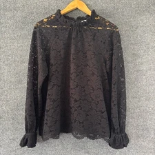 Hill House Womens Millie Top Size Small Black Lace Popover Long Sleeve