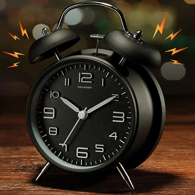 4" Twin Bell Loud Alarm Clock Metal Frame Backlight Battery Desk Clock