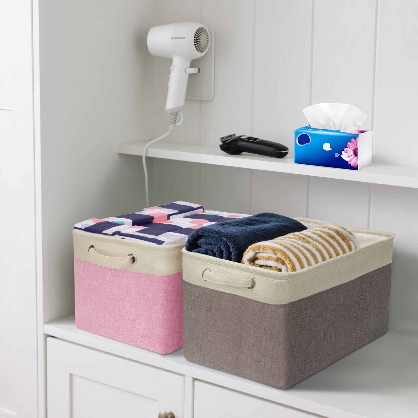 4 Pack Fabric Storage Bins for Shelves, Linen Storage Baskets for Organizing,...