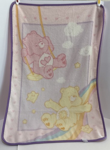 2008 Care Bears Fleece Blanket Love-a-Lot And Funshine Bear On Swing Rainbow - Picture 2 of 7