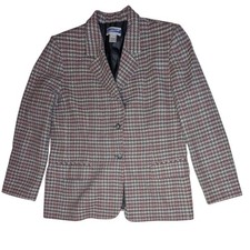 Pendleton Blazer Womens 12 Pink Gray Plaid Virgin Wool Jacket USA Made