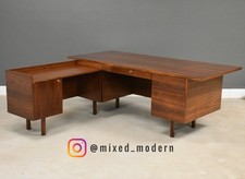 Refinished L Shaped Walnut Mid Century Desk