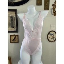 Vintage Miner Creations Pink Lace Trim V-Neck Lingerie Bodysuit Teddy 75V S