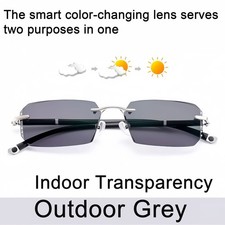 2pcs Mens Clear Rimless Silver Frame Retro Blue Color-changing Fashion Glasses