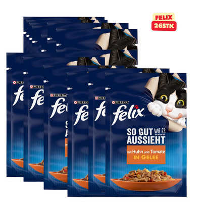 FELIX Katzenfutter nass in Gelee mit Huhn & Tomate 26 x 85g