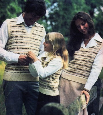 ~ Laminiertes Vintage Strickmuster für Familiengrößen Farbe Arbeit Tank Tops ~