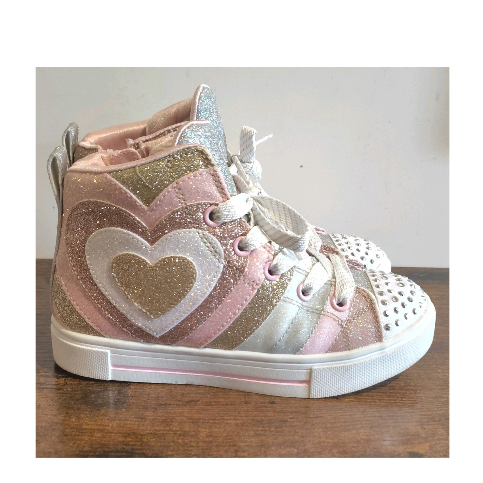 Skechers Twinkle Toes Girls High Top Glitter Heart Studded Sneakers US 12.5