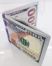  100 Money Wallet. One Hundred Dollar Bill Printed Bi-Fold, Large 7.5" Funn...