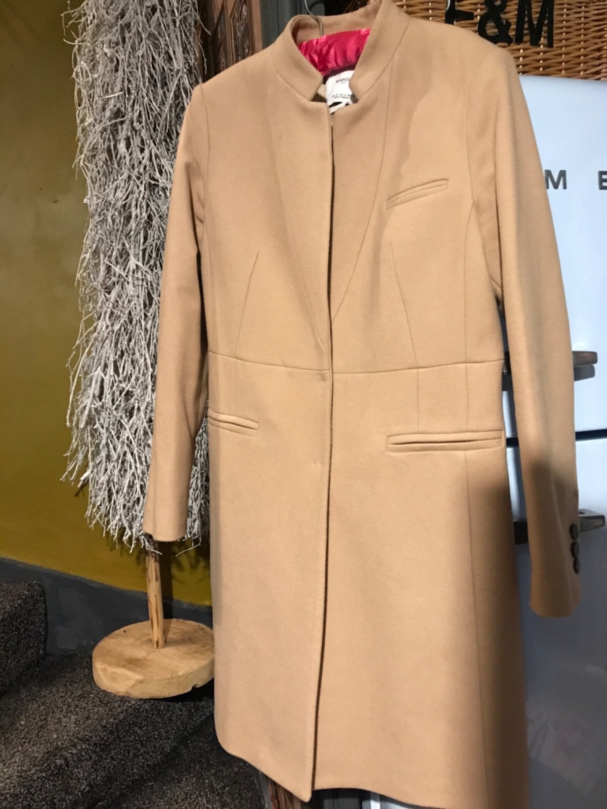 Mango Women's Beige - Wool Blend Mid - Length Coat Size S-m chest 36 new