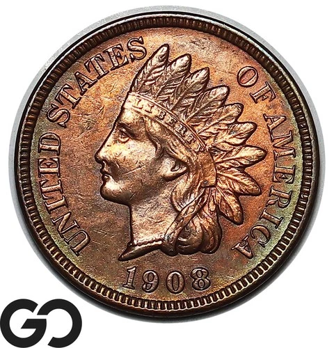 1908-S Indian Head Cent Penny, Red Brown, Choice BU++ RB Key Date, Bids: 700!
