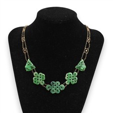 VINTAGE DESIGNER ASIANA CARVED JADE STATION NECKLACE 14K YELLOW GOLD SIGNED