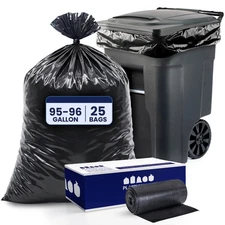 Plasticplace 95-96 Gallon Black Trash Bags, 25 Count