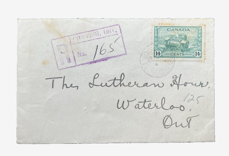 CANADA  COBOURG, ONT REGISTERED POSTAL COVER HISTORY 1945