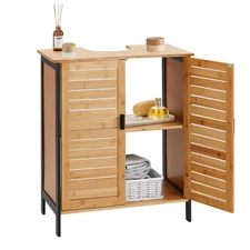 Danrelax 24" Bamboo Pedestal Under Sink Storage Vanity Cabinet, Adjustable Shelf