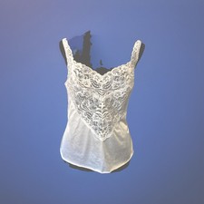 Vintage VANITY FAIR White Satin Lace Camisole Top Sheer Crochet EU 36 USA MADE
