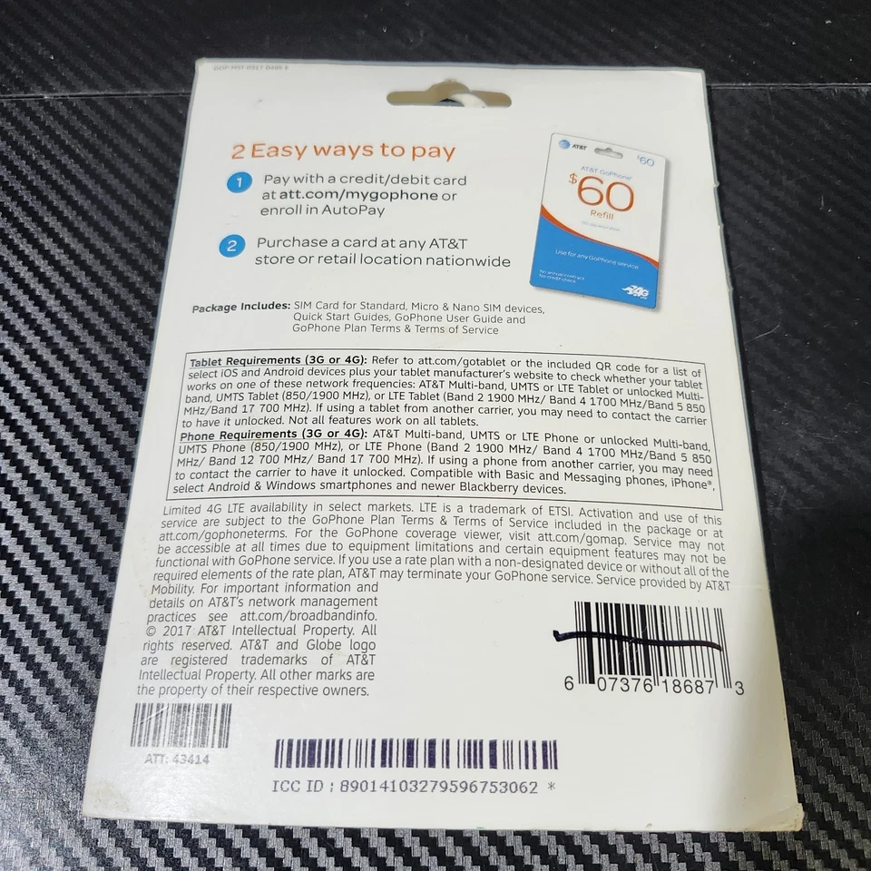 AT&T GoPhone SIM Card for Standard, Micro & Nano SIM Device * - Image 4 of 4