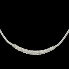Silver Tone Rhinestone Curved Bar Choker Necklace 16" Elegant Statement Glam