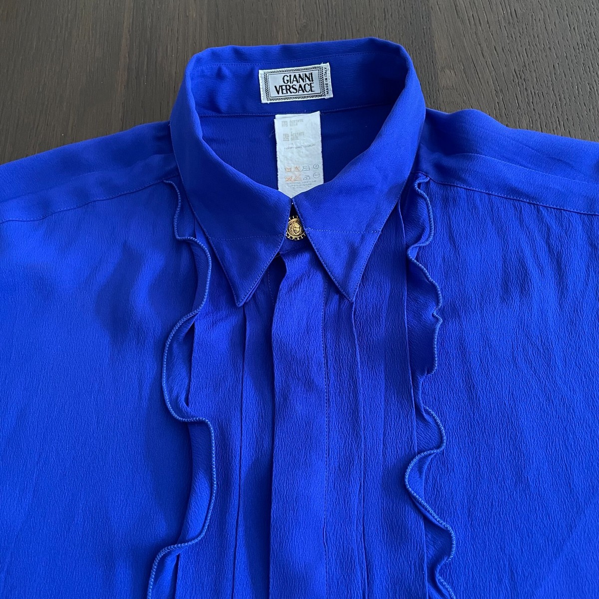 royal blue silk dress shirt mens Mens Long Sleeves French Cuff Round Collar Satin Silk Clergy Shirt (Royal Blue) | Size: 15.5