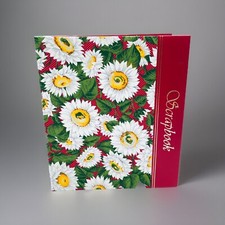 NOS Scrapbook Blank Unused Daisy Sunflower Fabric Cover RED Floral 12x14"