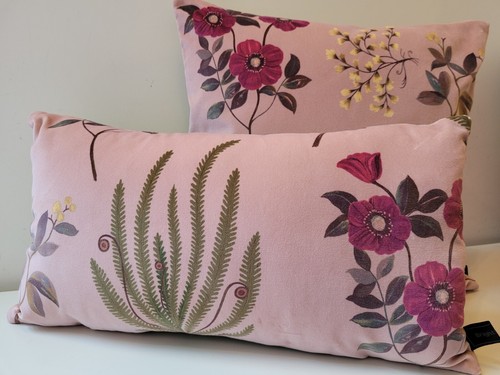 Orla Kiely Sixties Flower Stem Velvet Fabric Lime & Navy Velvet Cushion Cover - Picture 12 of 20