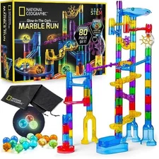 Glowing Marble Run “ Construction Set With 15 Glow In The Dark Glass Marbles & S