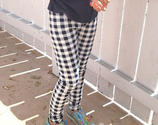 J.CREW CREWCUTS GIRLS BLUE WHITE ELASTIC WAIST GINGHAM STRETCH LEGGINGS Sz 6