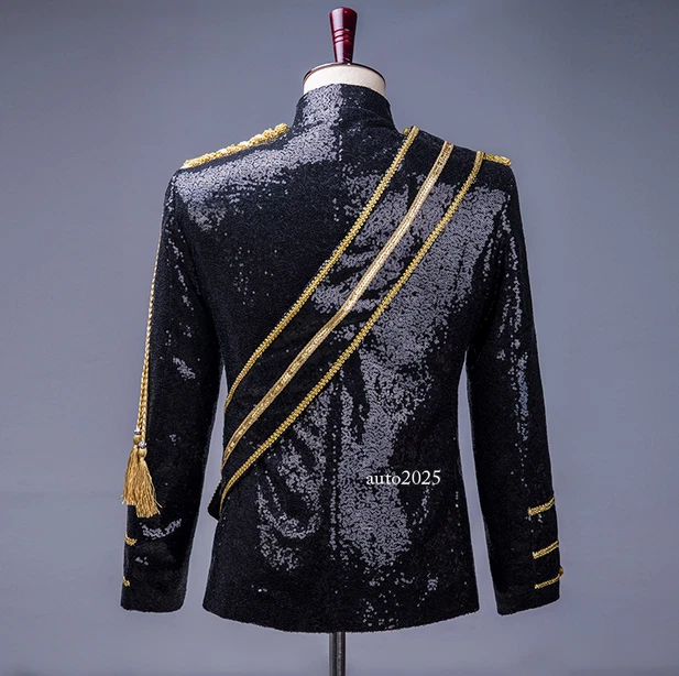 Disfraz Clásico Chaqueta Delgada Para Hombre Elegante Lentejuelas Disfraz Abrigo Estilo Corte Escenario Foto 4 de 4