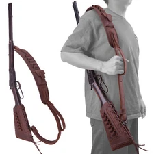 Wayne's Dog Set Leather Rifle Buttstock Cover , Gun Strap Sling for.308 .357 .22