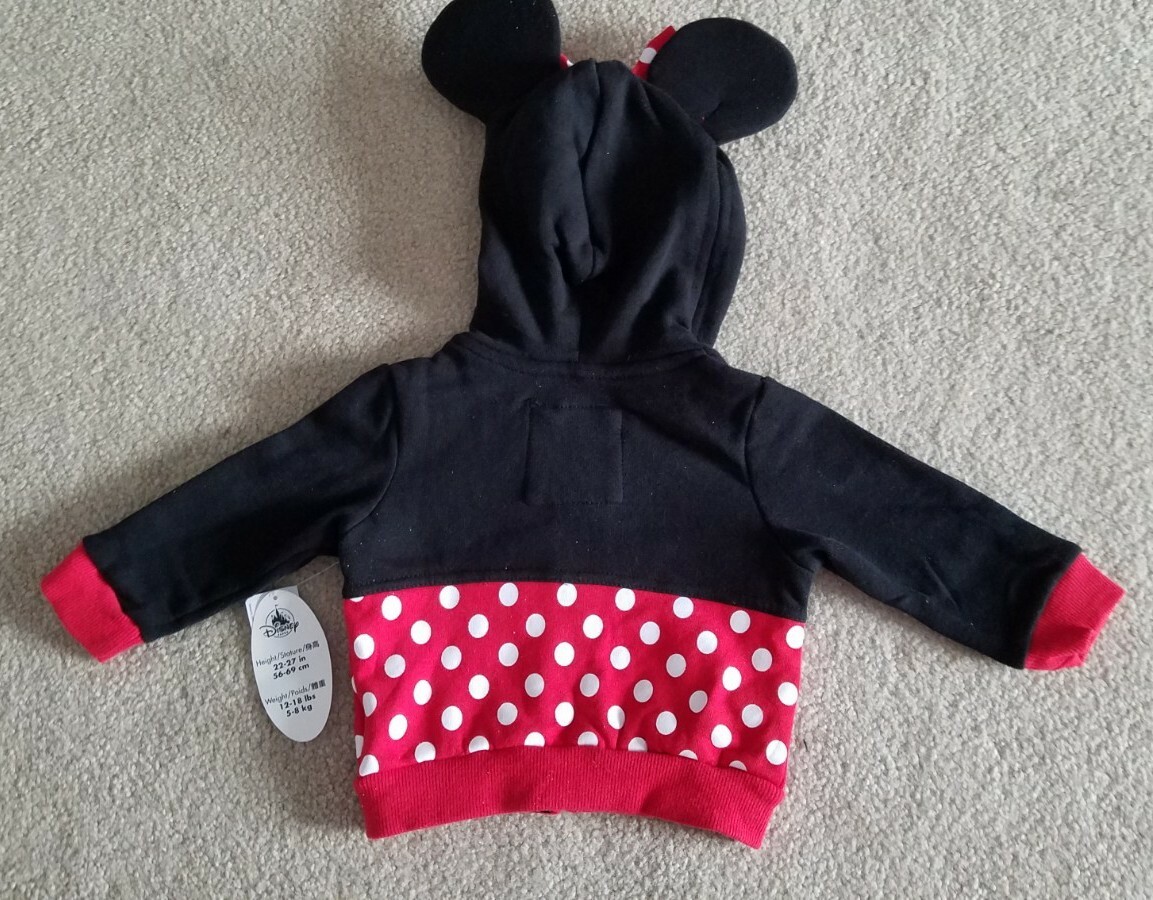 Disney Parks Minnie Mouse Hoodie W/Ears & Bow Full Zip-Up