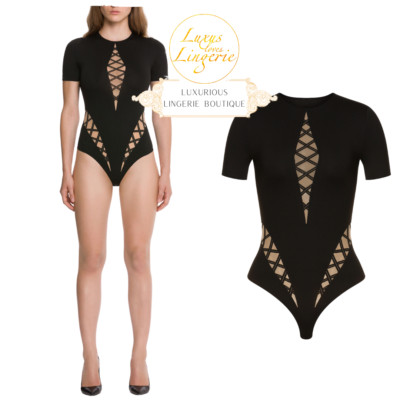 SHEER OPAQUE LACING STRING BODY by Wolford M fairly light black Schnür Design