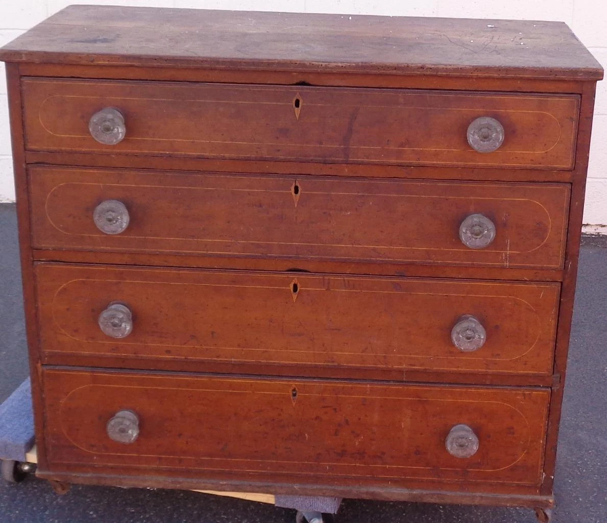 Antique Solid Wood Dresser VERY OLD NEEDS TLC BEAUTIFUL GLASS KNOBS