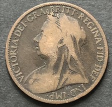 1899 PENNY - ONE PENNY COIN - VEILED HEAD - 1d BRONZE COIN - QUEEN VICTORIA