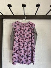 EUC Tea girls Butterfly dress SIZE 6 Long Sleeve Dress Cotton Purple Gray