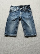 Miss Me Girls Bremuda Shorts Sz 12 Embelished Winged Cross Blue Jeans JK5117M6