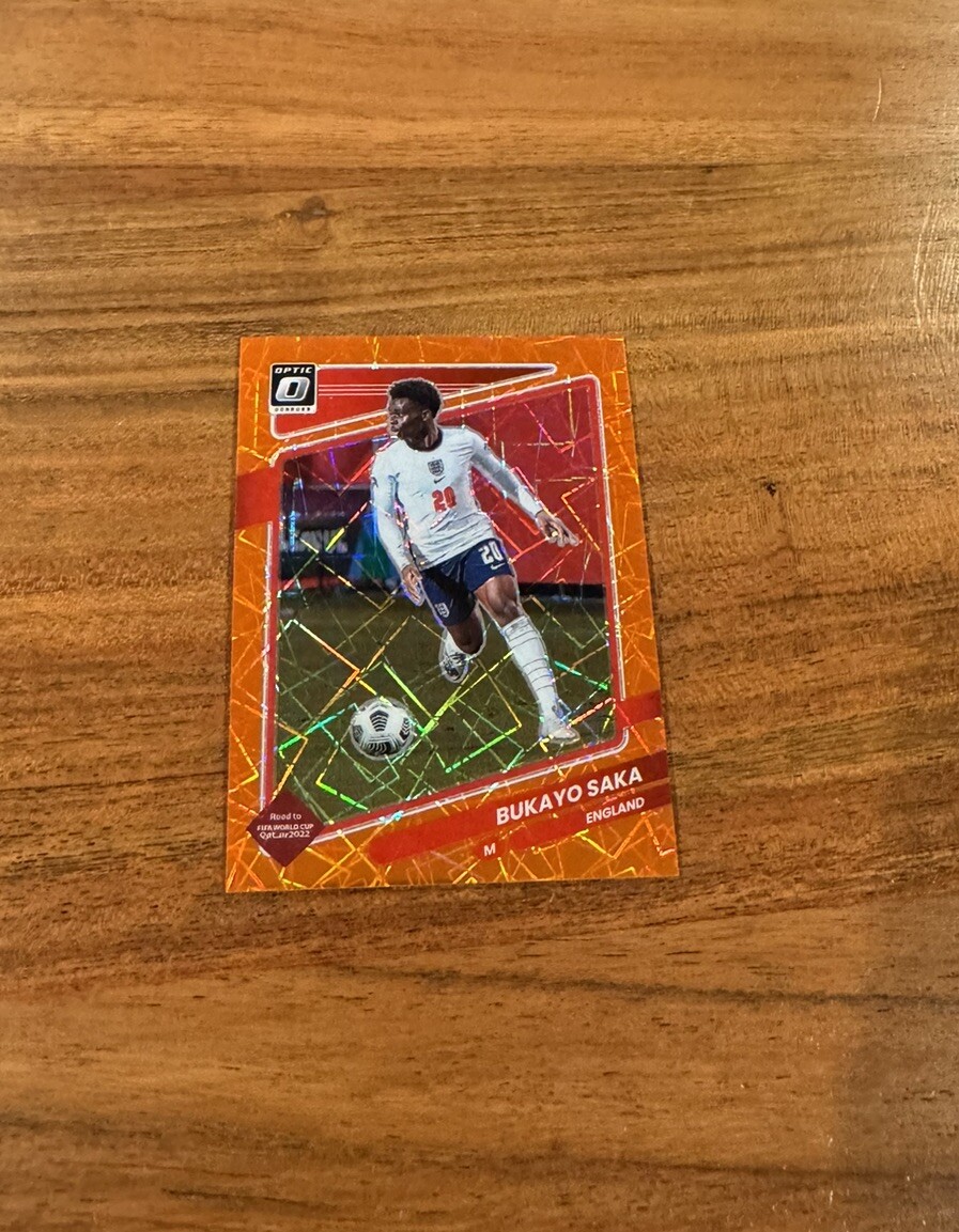 Bukayo Saka 2021 Panini Donruss Optic World Cup Orange Velocity Prizm /49 NRMT+