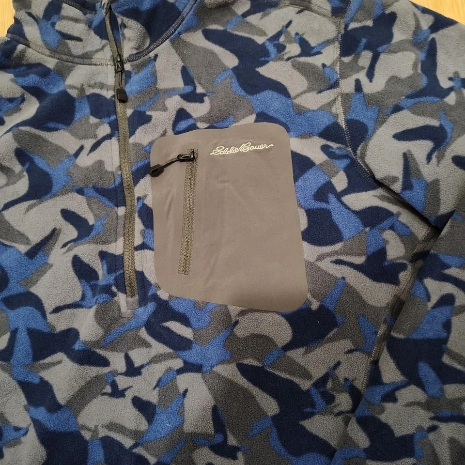 Jaqueta Eddie Bauer Masculina Tamanho Grande Gansos Camuflagem Pulôver Lã Azul 1/2 Zíper - Imagem 2 de 3
