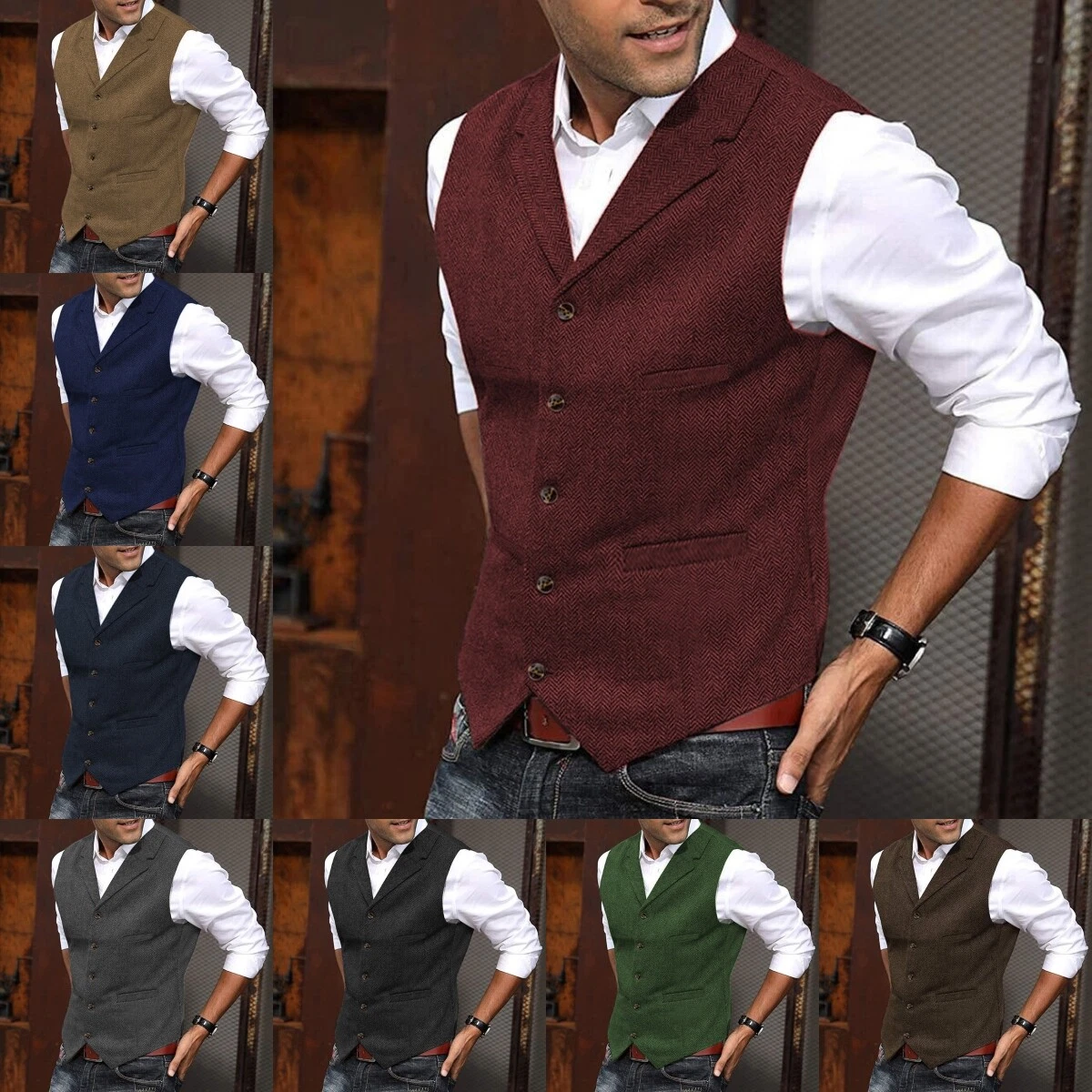 Mens Tweed Vest Vintage Western Cowboy Herringbone Wool Waistcoat Large XL XXL
Opens in a new window