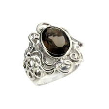 Smoky Quartz Ring Sterling Silver Faceted Gemstone Jewelry Size 9