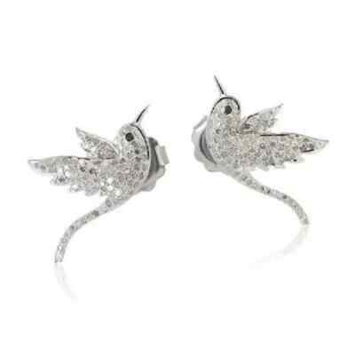 Sparrow Bird Stud 1.80Ct Lab Created Round Diamond Earring 14K White Gold Finish