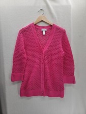Denim Co Pink V-neck Crochet Cardigan Sweater Size- S
