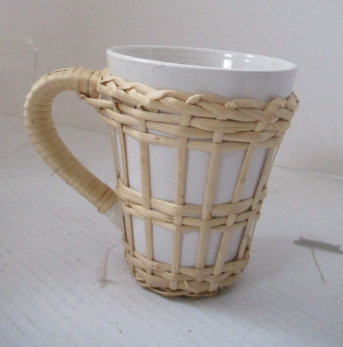 Vintage Boho Wicker Ceramic Straw Wicker Coffee Mugs Set of 6 Willow Mugs New - Picture 2 of 14
