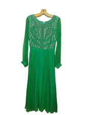 1940 s VINTAGE GREEN LINED CHIFFON GOWN WITH SEQUINS